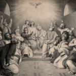 The coming of the Holy Spirit: Tongues of fire descend on the apostles at Pentecost.