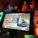 Turned-on Red and Green Nintendo Switch