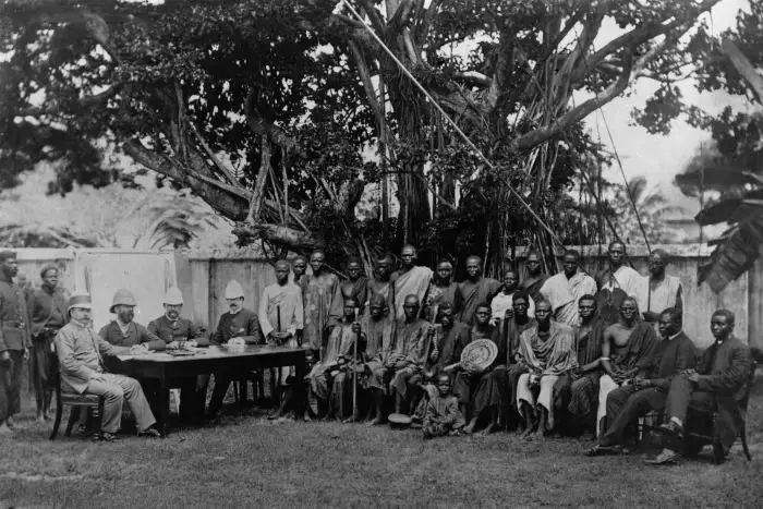 The British rule in Nigeria - Traditional heads of Ibeku meet with heads of the British administration in Southern Nigeria